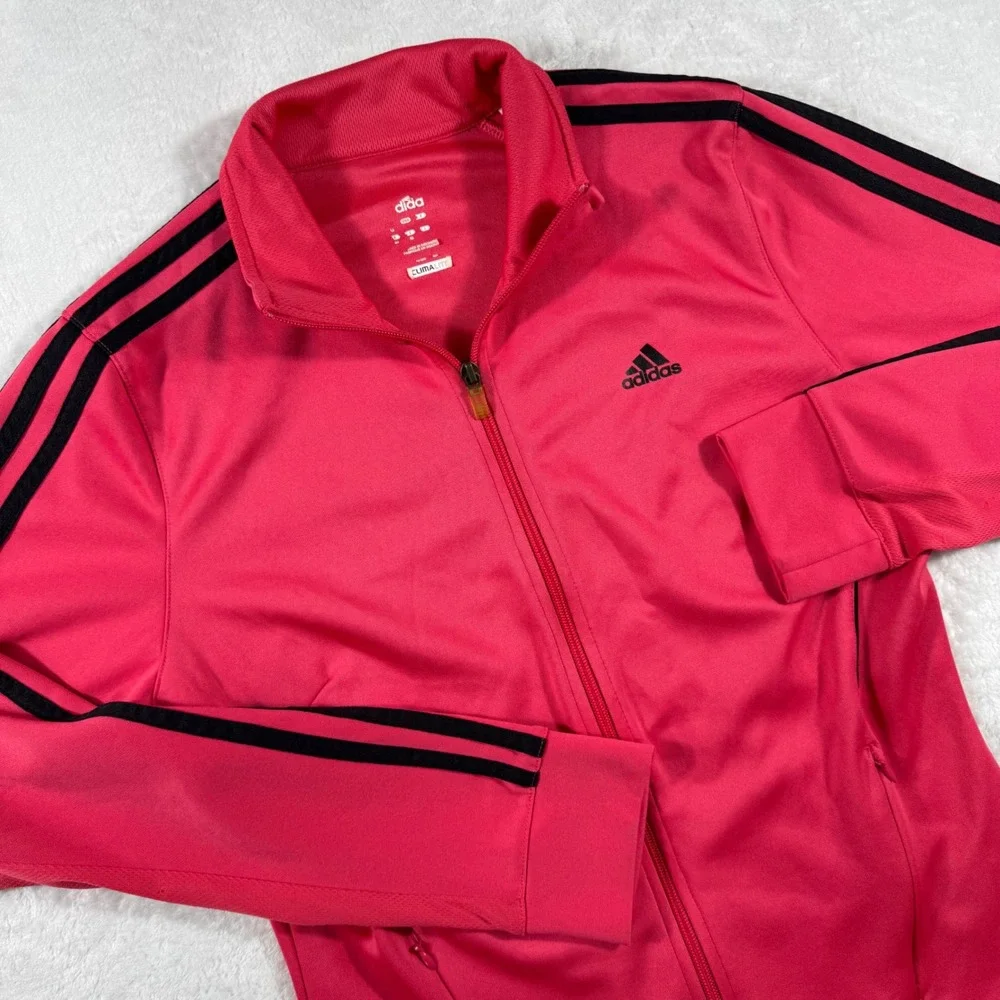 Adidas Girls Youth 14 Climalite Track Jacket Pink Black Full Zip Activewear